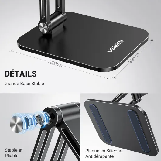 Support Téléphone Magnétique Bureau Réglable Porte Smartphone Aimanté Pliable avec Anneaux Métallique Compatible avec MagSafe iPhone 16 Plus Pro Max 15 14 13 Galaxy S24 Ultra S23 (Noir)