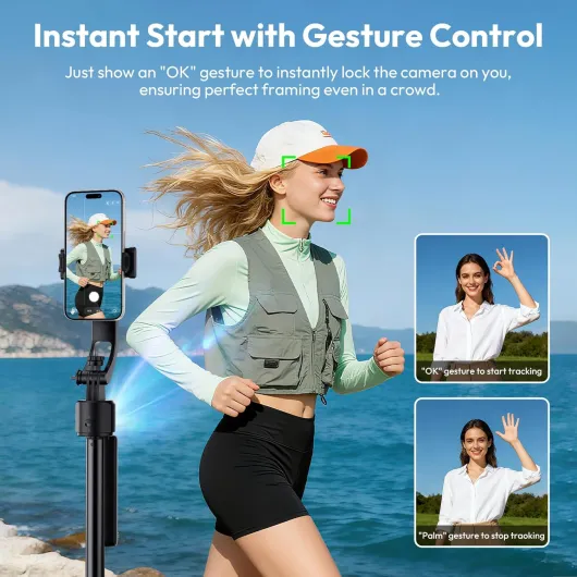 TT23 Trépied avec Suivi Automatique du Visage pour Smartphone, 165cm Perche à Selfie pour téléphone, trépied Rotatif à 360° avec télécommande Bluetooth et contrôle gestuel pour caméra d'action