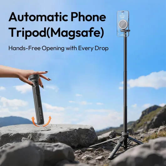 MT85 Perche à Selfie Magnétique Bluetooth 150 cm, Support à Quatre Pieds à Ouverture Automatique, Bâton à Selfie Pop Open, Aimant 25 N, Trépied Compatible avec iPhone 17 16 15 14 13 12 Magsafe Noir