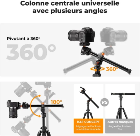 K&F CONCEPT Trépied d'appareil Photo et Smartphone avec Bras d'extension 195cm, Aluminium léger et Compact, Compatible avec Canon Nikon Sony DSLR iPhone Samsung, Tête sphérique à 360°, 8kg Charge Max 195 cm / 8 kg