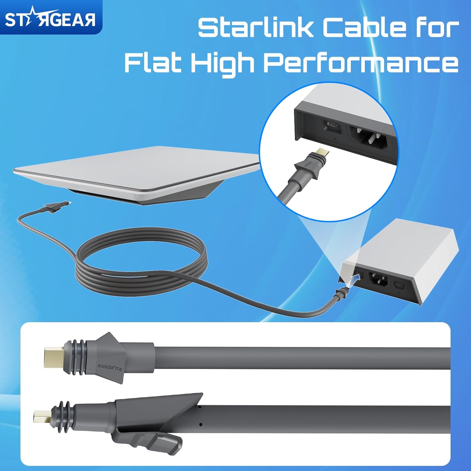 Câble plat Starlink de 10 m haute performance, 22 AWG, accessoires Starlink de rechange, cordon d'alimentation FHP étanche avec embouts