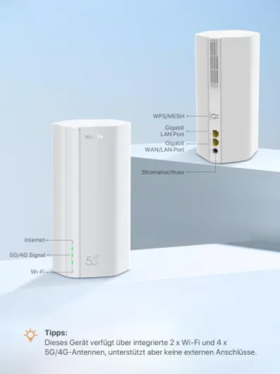 5G01 Routeur 5G WiFi 6 1500Mbps - Modem 5G/4G LTE Double Bande, Slot Carte SIM Nano Débloqué, Plug et Play, Port Gigabit WAN/LAN, 6 Antennes Internes, Mesh Wi-FI+, Routeur 5G NR Entrée de Gamme 5G01 AX1500