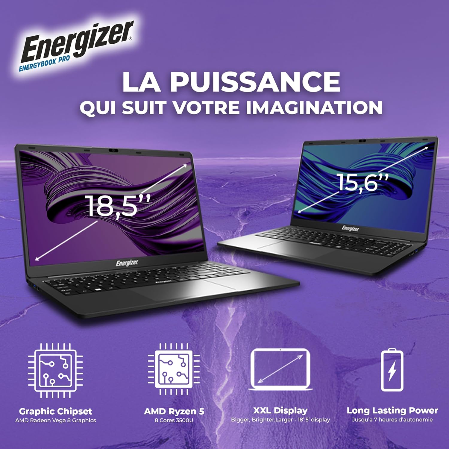 EnergyBook Pro 18.5 Pouces FHD PC Portable (AMD Ryzen 5 3500U 3,7 GHz, RAM 8Go DDR4, SSD 256Go, AMD Radeon Vega 8, Windows 11) - Clavier QWERTY, Gris 8Go/256Go - Qwerty 18,5"