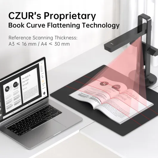 Aura Pro Scanner Livre Portable & Pliable, Scanner Rapide Documents avec Fonction OCR Multilingue, Numérisation des Formats A4 & A3 pour Bibliothèques et Bureau, Compatible Windows & macOS