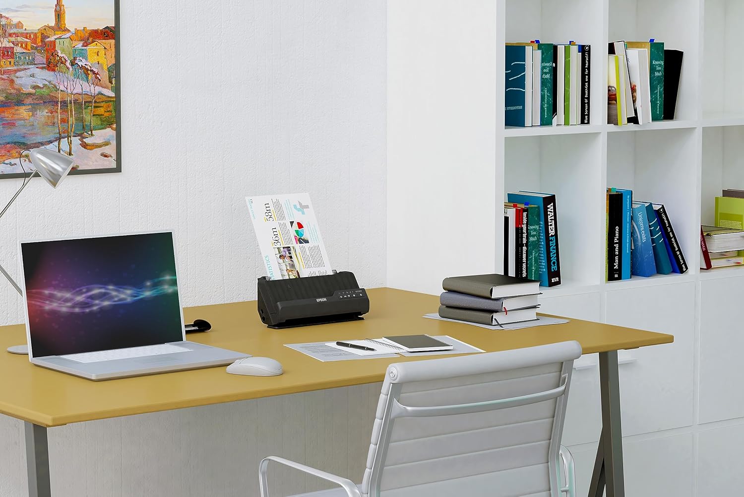 ES-C320W - Scanner A4 recto-verso compact Wi-Fi - faible consommation, modes demi-tour et chemin droit, compatibilité multi-appareils, numérisation passeports et livrets