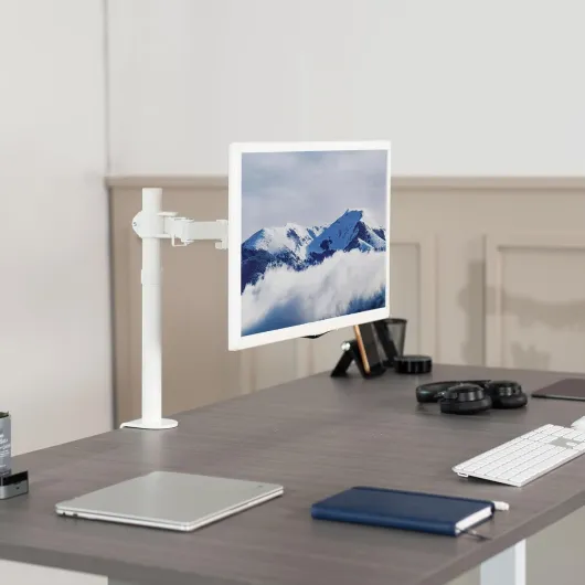 Vivo Support de Bureau à Bras Simple, Peut contenir des écrans jusqu'à 32" Standard et 38" Ultra Large, entièrement réglable avec Pince en C et Base à œillets, VESA 75 x 75 mm ou 100 x 100 mm, Blanc, blanc 40.6 cm