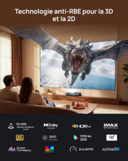 AWOL Aetherion Pro Videoprojecteur Ultra Courte Focale 4K RGB Videoprojecteur Laser, 2600 ISO, Contraste 6000:1, Dolby Vision & Atmos, Latence d’entrée de 1ms, 200" Video Projecteur 4K Home cinéma