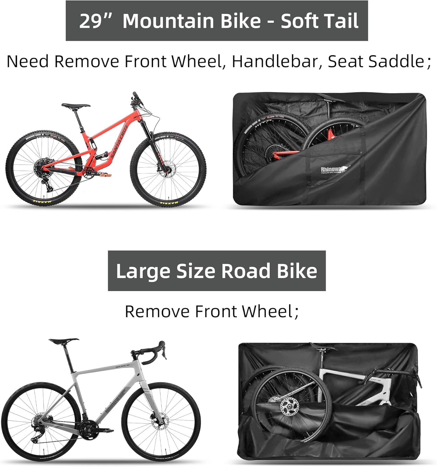 Sac Transport Vélo Housse Transport Velo pour 26-29 Pouces VTT/61 Taille Route/Trotinette Electrique Housse de Velo Pliant Sac Grand Pliant Porte-Vélo pour Voyager en Train Avion, Noir