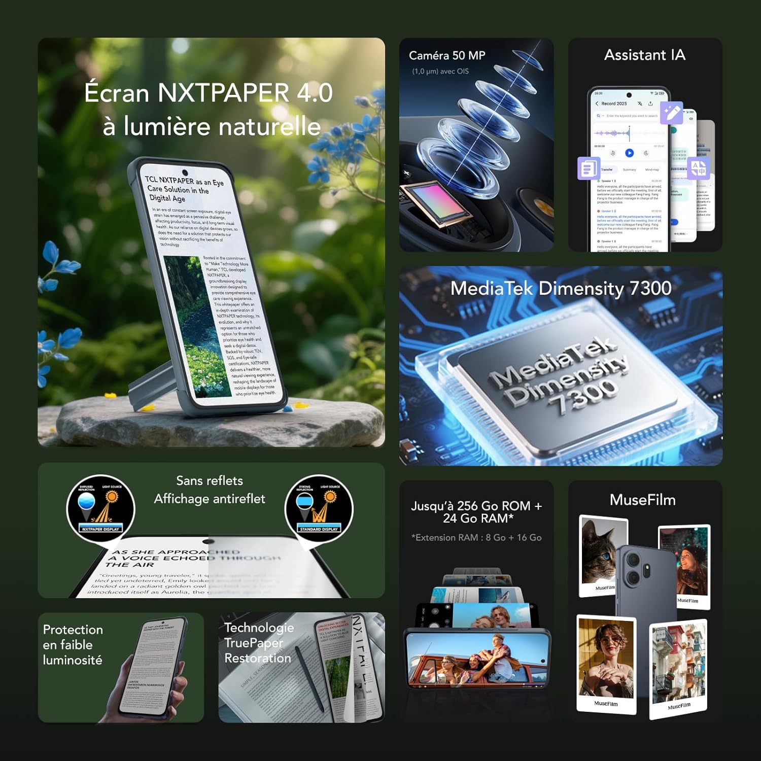 Smartphone Android NXTPAPER 70 Pro 5G, doté de l'écran NXTPAPER 4.0 de 6,9" FHD+ 120 Hz, Appareil Photo Principal 50 MP OIS, 512 Go + 8 Go, IA, Dimensity 7300, Bleu Astral - Stellar Blue 8GB+512GB