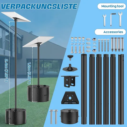 IMAYCC Kit de Support Starlink Gen 3 Longue, 7.9FT Réglable Starlink Ground Pole Mount Gen 3 avec Adaptateur de Tube StarlinkGen 3 Internet Standard pour Cour Jardin Extérieur