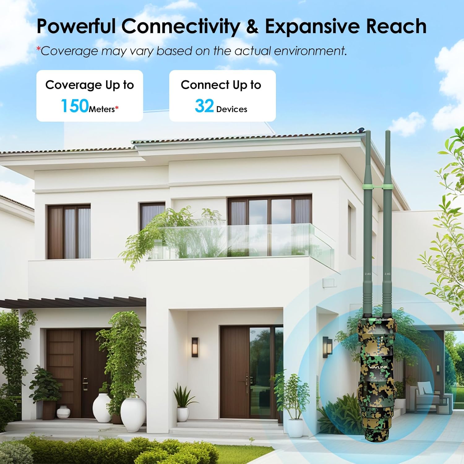 Repeteur WiFi Exterieur Puissant Camouflage avec Antenne WiFi Longue Portée - Amplificateur Wavlink N300 2.4G- Outdoor Poe Répéteur WiFi Extérieur- Idéal pour Les Grands Espaces éloignés