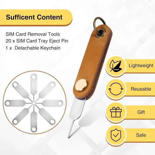 20 Pièces Outils d'Éjection de Carte SIM Broche d'Éjection de Plateau de Carte SIM Éjecteur SIM avec 1 Breloque de Porte-Clés Détachable pour Téléphones Intelligents et Tablettes