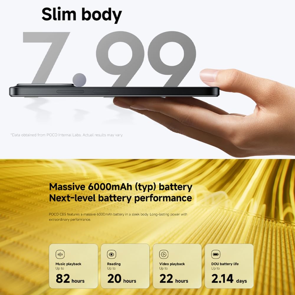 POCO C85 4G Smartphone,6.9" Dot Drop Display 50MP Al Dual Camera 6000mAh Large Battery,6GB+128GB,Purple,33W Fast Charging HyperOS 2 Cellphone,with Charger,1600x720