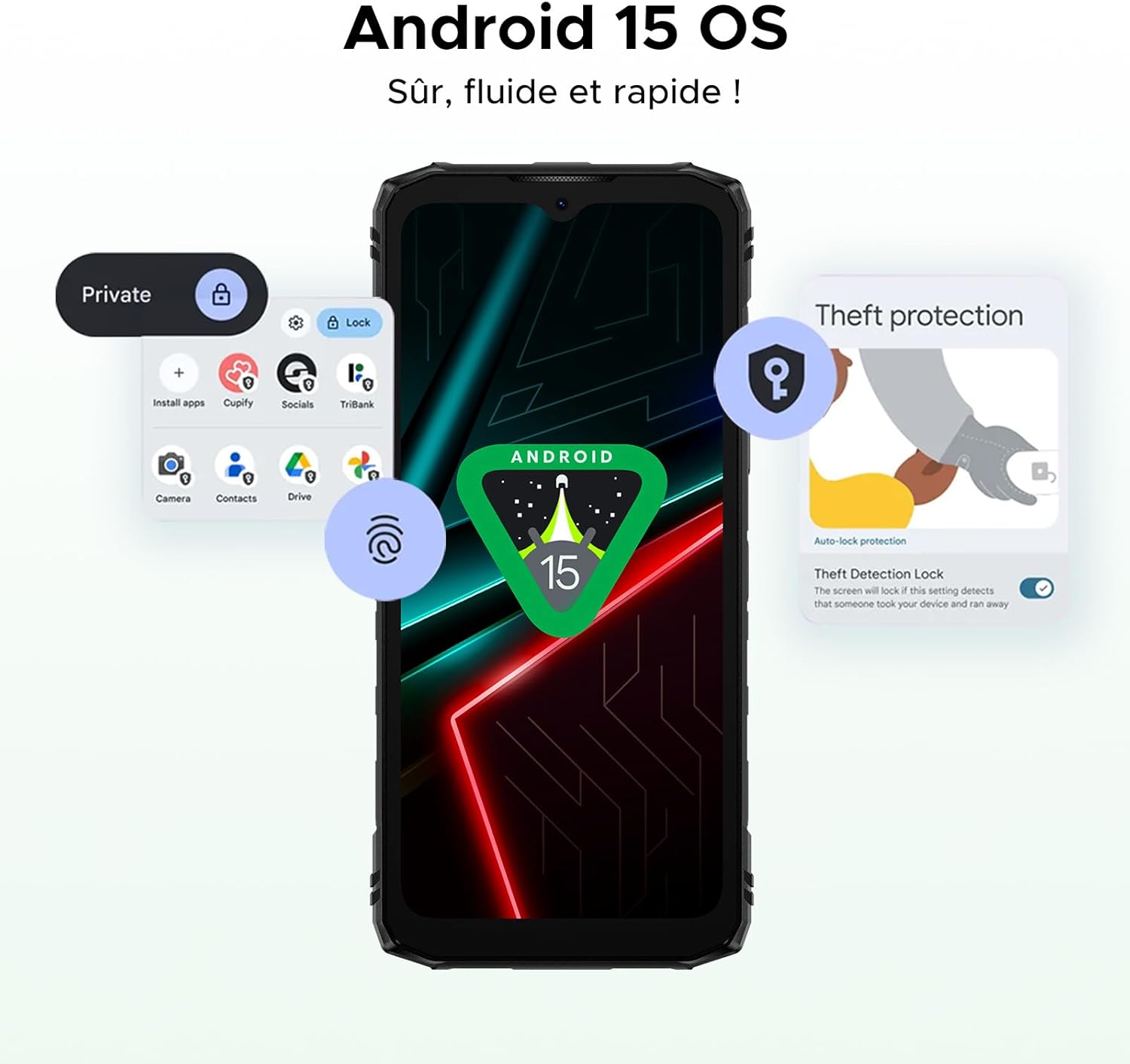 Blade10 Energy 4.5G Telephone Portable Incassable, Android 15 24GO RAM+128GO ROM/2TO, Smartphone Incassable 6.56" HD 90Hz Écran,Batterie 6150mAh,16MP Caméra,NFC/Widevine L1/IP68/IP69K