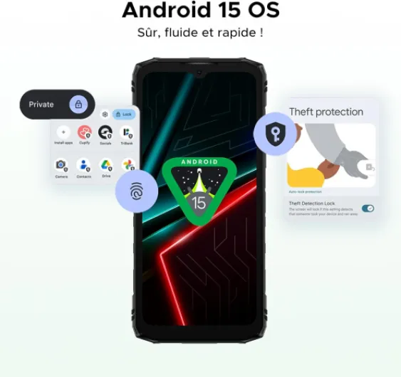 Blade10 Energy 4.5G Telephone Portable Incassable, Android 15 24GO RAM+128GO ROM/2TO, Smartphone Incassable 6.56" HD 90Hz Écran,Batterie 6150mAh,16MP Caméra,NFC/Widevine L1/IP68/IP69K