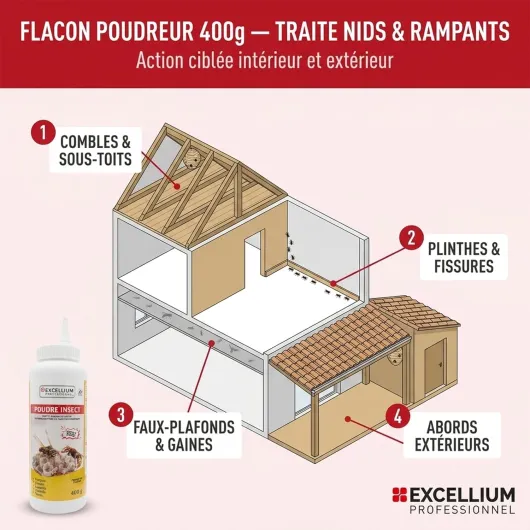 Poudre Insecticide Perméthrine 400g – Anti Guêpes Frelons Fourmis Cafards Punaises Puces – Effet Choc et Rémanence Longue Durée – Flacon Poudreur Prêt à l'Emploi