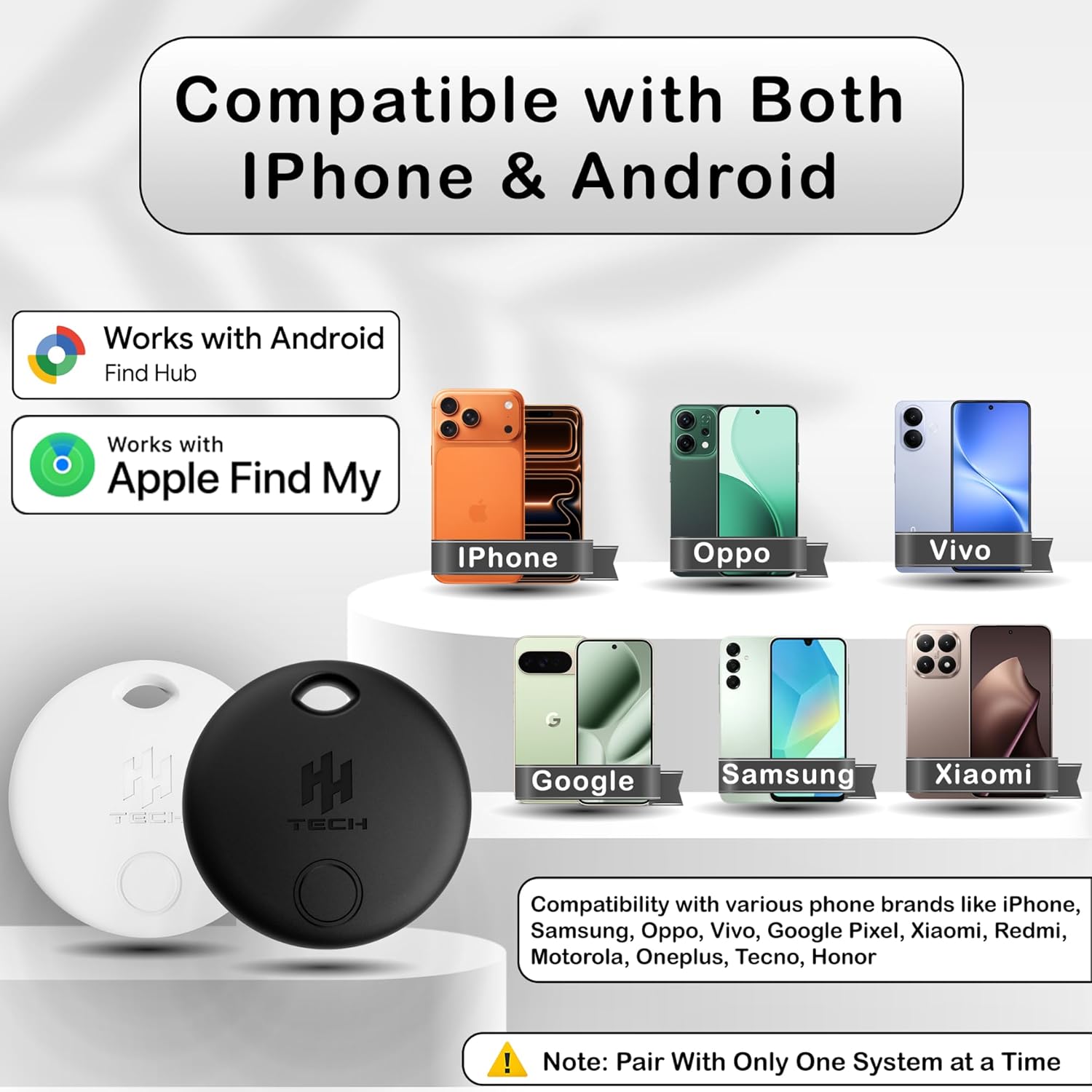 HH-Tech Localisateur d'objets Bluetooth (Lot de 2) pour appareils iOS et Android, Compatible avec Apple et Google Localiser, Localisateur de clés, de Portefeuille et de Bagages