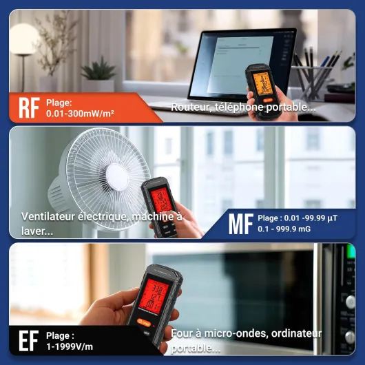 Détecteur EMF, 3-en-1 Compteur EMF pour EF/RF/MF/Signal WiFi, Détecteur de Rayonnement de Champ Électromagnétique Portable Inspections EMF pour Maison, Bureau et Chasse aux Fantômes Vert