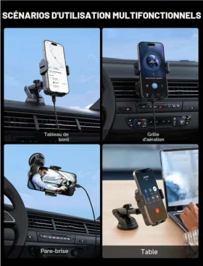 MOKPR 15W Support Telephone Voiture Induction, [Serrage Automatique] Rapide Chargeur Induction Voiture, Grille d'aération Tableau de Bord Pare-Brise pour iPhone 16/15/14/13/12&Samsung S24 S23 S22 Noir