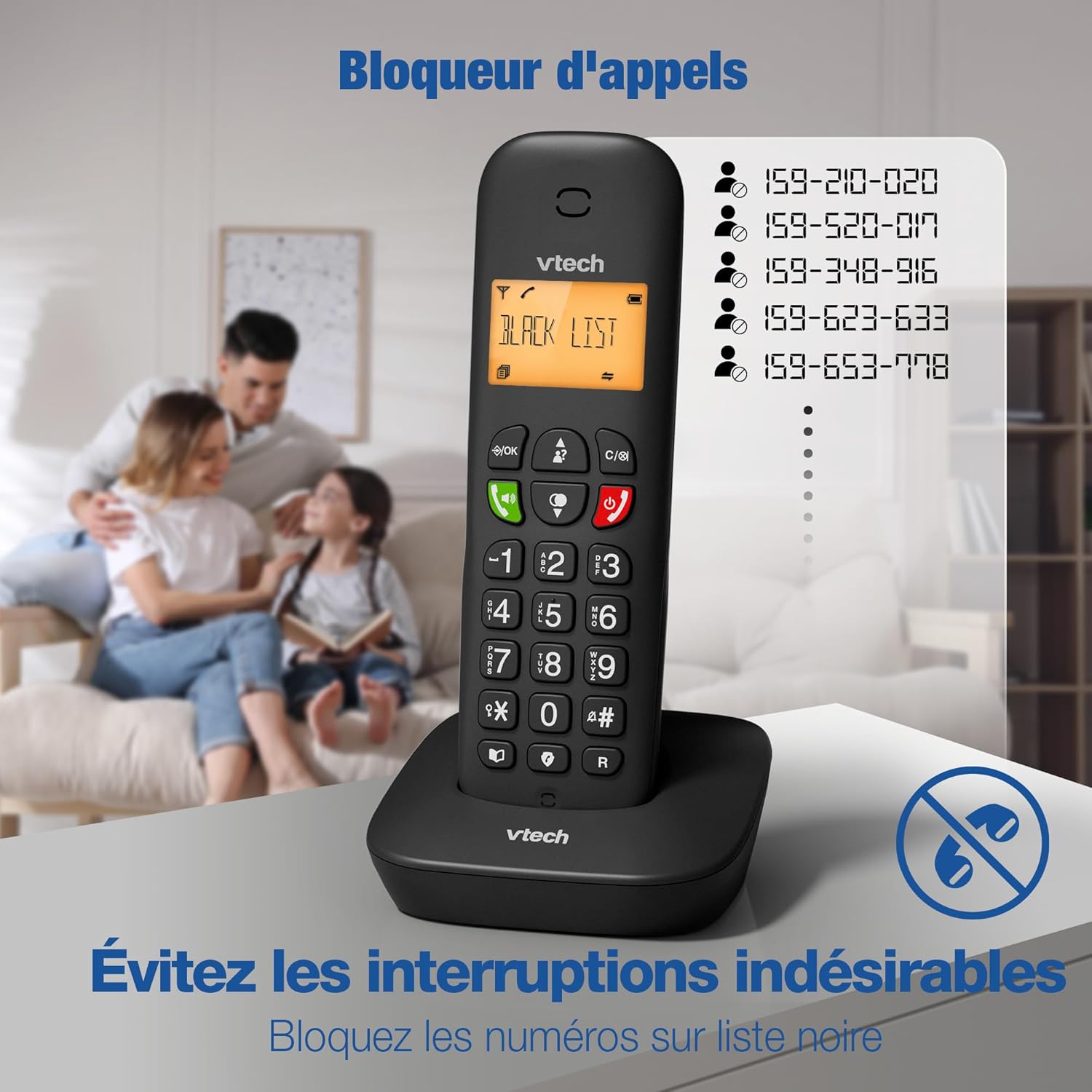 Téléphone sans Fil VTech DECT, Blocage d’appels, Identification/Attente d’Appel, répertoire, 13 h autonomie, écran rétroéclairé, Rappel, Mains Libres, Volume réglable - CS900 1-Telephone fixe sans fil
