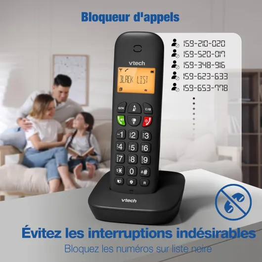 Téléphone sans Fil VTech DECT, Blocage d’appels, Identification/Attente d’Appel, répertoire, 13 h autonomie, écran rétroéclairé, Rappel, Mains Libres, Volume réglable - CS900 1-Telephone fixe sans fil