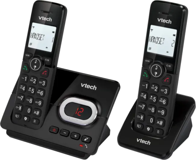 CS2051 Téléphone sans Fil avec répondeur et 2 combinés, Mode ECO+, téléphone Senior, téléphone Fixe, Blocage d'appel, Fonction Mains Libres, Grosses Touches, Affichage 1 Ligne, Noir 2-Téléphone fixe sans fil avec répondeur