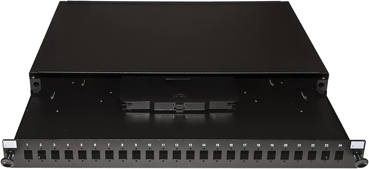 LINK LK24FON Panneau Fibre Optique 19" avec 24 Ports SC simplex ou LC Duplex Profondeur 250 mm Noir avec Accessoires pour Armoire Rack en métal résistant Dimensions 43 x 25 x 4 cm 1 unité