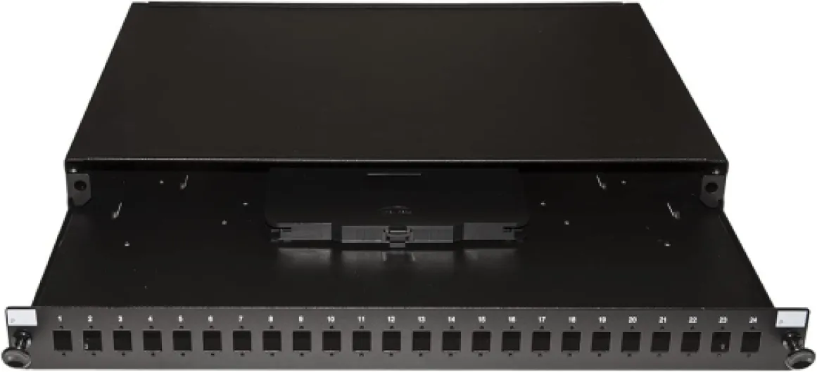 LINK LK24FON Panneau Fibre Optique 19" avec 24 Ports SC simplex ou LC Duplex Profondeur 250 mm Noir avec Accessoires pour Armoire Rack en métal résistant Dimensions 43 x 25 x 4 cm 1 unité