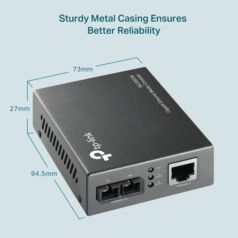 TP-Link MC200CM Convertisseur de Média Gigabit Ethernet vers Fibre Multi-Mode SC, 1000 Mbps, Jusqu'à 550m, 850nm, Châssis ou Autonome (Attention : Ne remplace pas une Box Fibre/Modem) Unique 1000 mbit / s