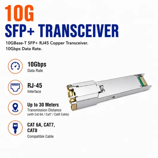 ® - 10Gb SFP+ en RJ45 Compatible avec Cisco SFP-10G-TS et Freebox Ultra, 10Go SFP+ Module de Transceiver (10Gbase-T), Jusqu'à 30 Mètres sur un Câble Ethernet Cat 6A/ Cat 7/ Cat 8 10Gbase-T-30m