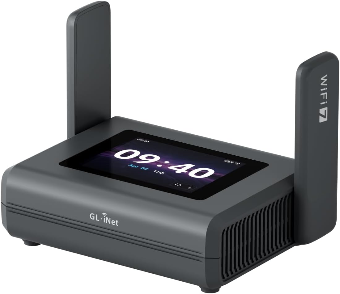 GL.iNet Slate 7 Pro (GL-BE10000) Routeur de voyage Wi-Fi 7 tri-bande – 6 GHz 5,7 Gbit/s, MLO, écran tactile 2,8", VPN WireGuard 1,1 Gbit/s, sécurité DPI, double 2,5 G + Mwan3, OpenWrt – Voyage