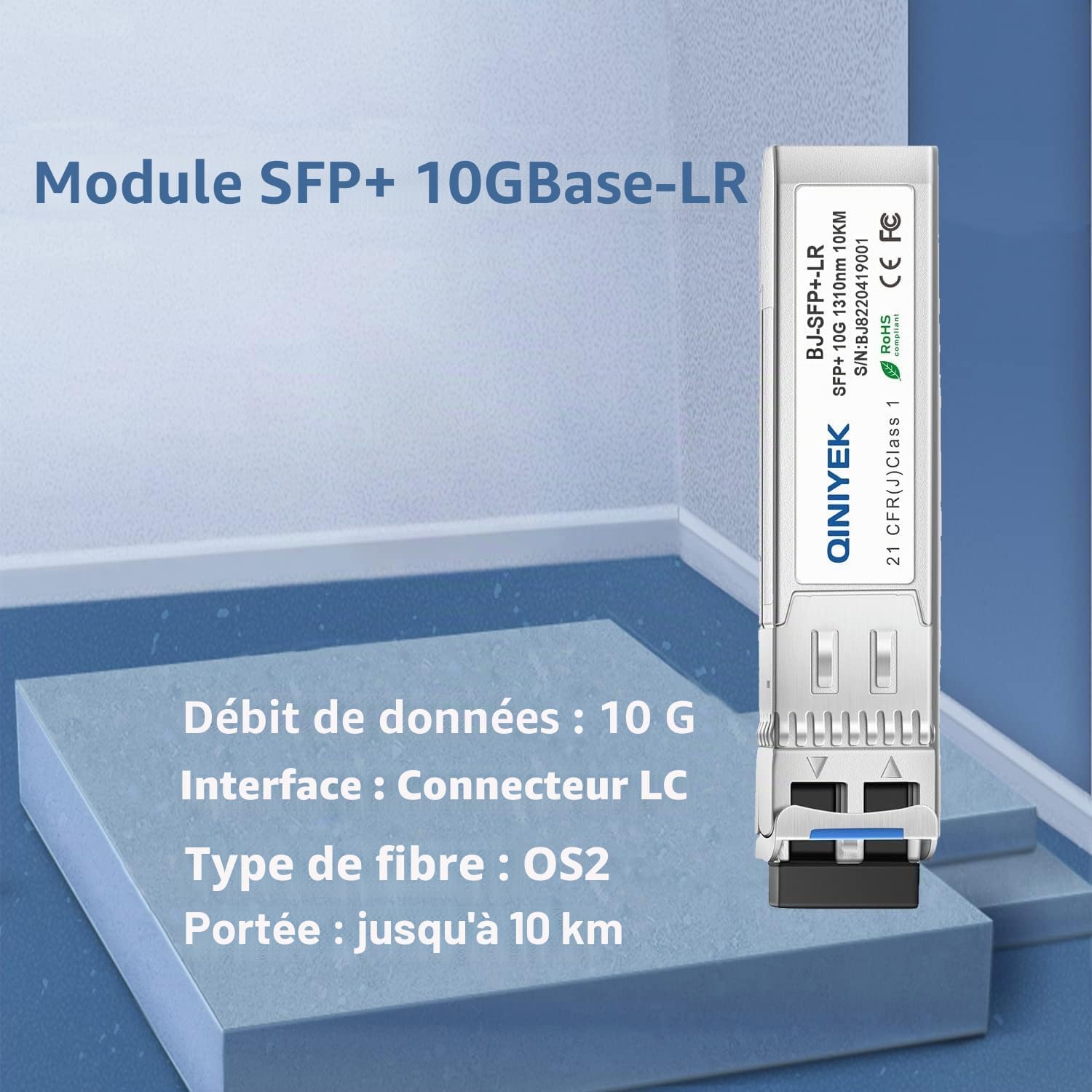 Transceiver monomode 10G SFP+, Module Fibre LC Duplex 10GBase-LR pour Cisco SFP-10G-LR, Meraki MA-SFP-10GB-LR, Ubiquiti UF-SM-10G, D-Link, Supermicro, Netgear DDM, 1310 nm, 10 km [Lot de 4] x4