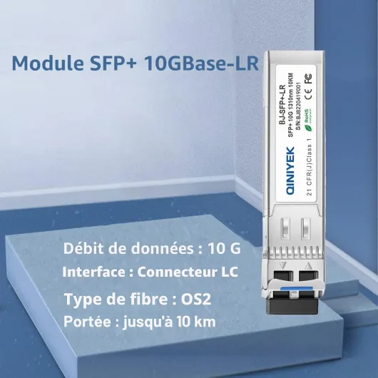 Transceiver monomode 10G SFP+, Module Fibre LC Duplex 10GBase-LR pour Cisco SFP-10G-LR, Meraki MA-SFP-10GB-LR, Ubiquiti UF-SM-10G, D-Link, Supermicro, Netgear DDM, 1310 nm, 10 km [Lot de 4] x4