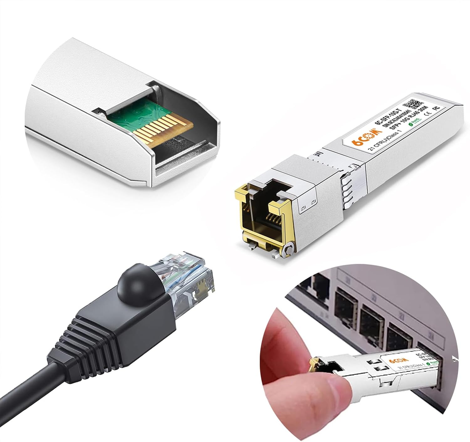Transceiver SFP+, module cuivre SFP+ RJ45 pour Cisco SFP-10G-T-S, Ubiquiti UF-RJ45-10G, Netgear, D-Link, Supermicro, TP-Link, jusqu'à 30 m, [4 pièces] 10GBase-T: 30m 4 Pack