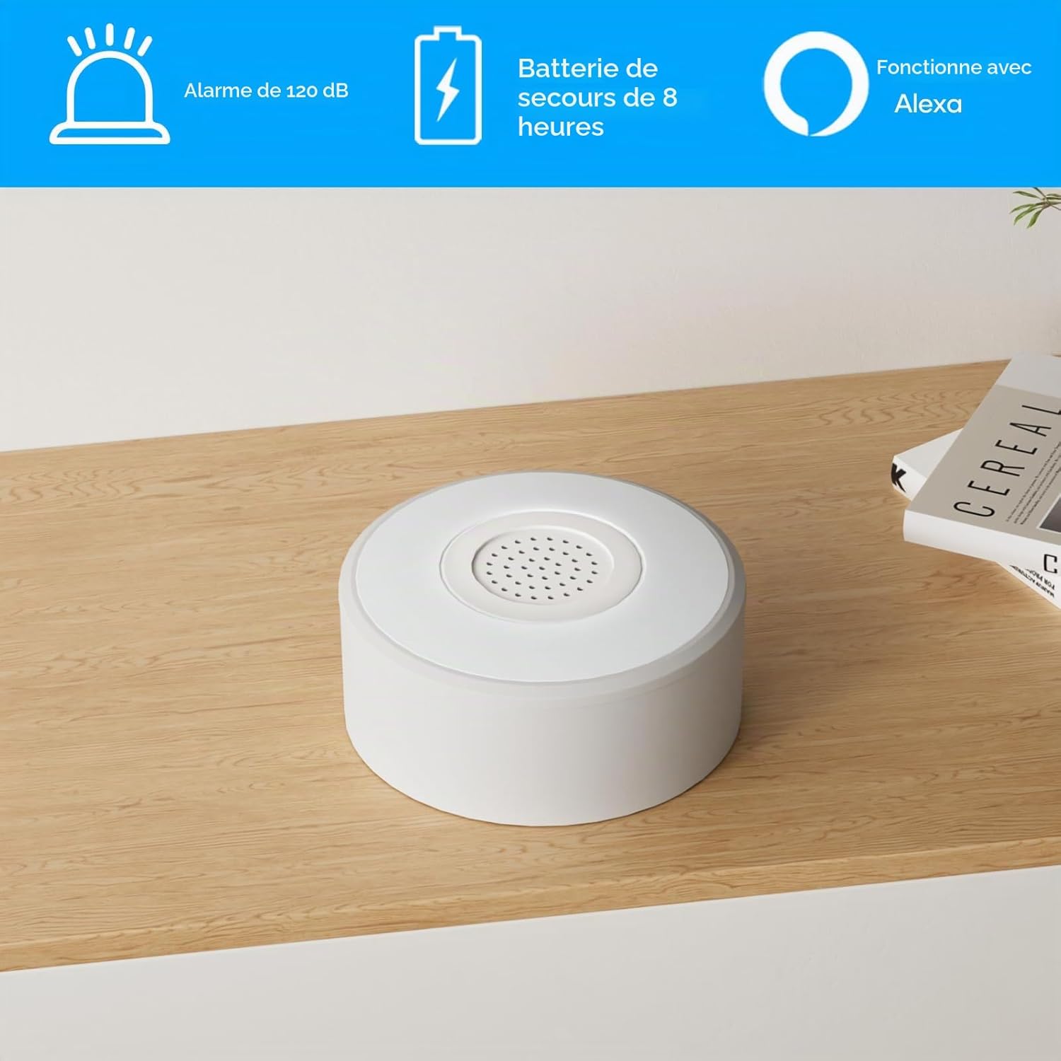 Alarme Maison sans Fil Intelligent WiFi - Alarme de Porte, 1 Alarme avec Sirène, 5 Capteurs de Fenêtre et de Porte, 2 Télécommande, Compatible avec Alexa, Google Assistant A - 8-piece System (W2)