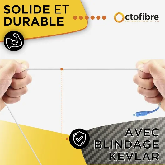 Câble Fibre Optique Freebox - 7m - Renforcé avec Blindage Kevlar - Rallonge/Jarretière Fibre Optique - SC APC vers SC UPC - Garantie 10 Ans