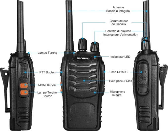 Talkie Walkie Professionnelle PMR Talkie-Walkies Radios Portable Rechargeable à Longue Portée et à 16 Canaux，avec Oreillette, USB Chargeur, Batterie（2 Paire） Fiche USB(4 pièces)