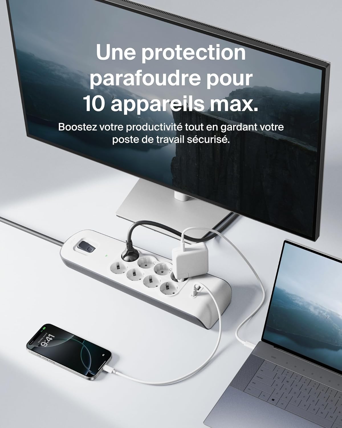 BSV804ca2M 8 prises Avec 2 ports USB - Blanc
