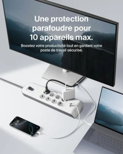 BSV804ca2M 8 prises Avec 2 ports USB - Blanc