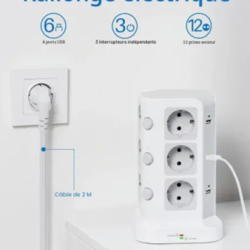Test KOOSLA Tour multiprise 12 prises / 6 USB : la tour qui range (un peu) le bordel de câbles