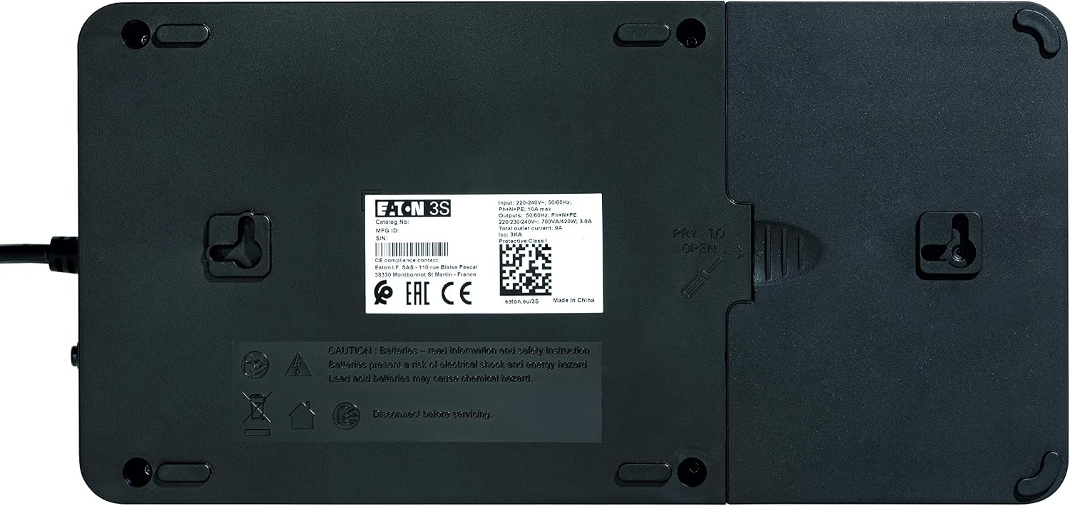 Onduleur Parafoudre 3S 850 DIN - Off-line UPS - Alimentation Sans Interruption - Puissance 850VA (8 prises DIN, Silencieux, 2 ports de charge USB Type-A) - Interface USB - Noir&Blanc 850VA / prises DIN Unique