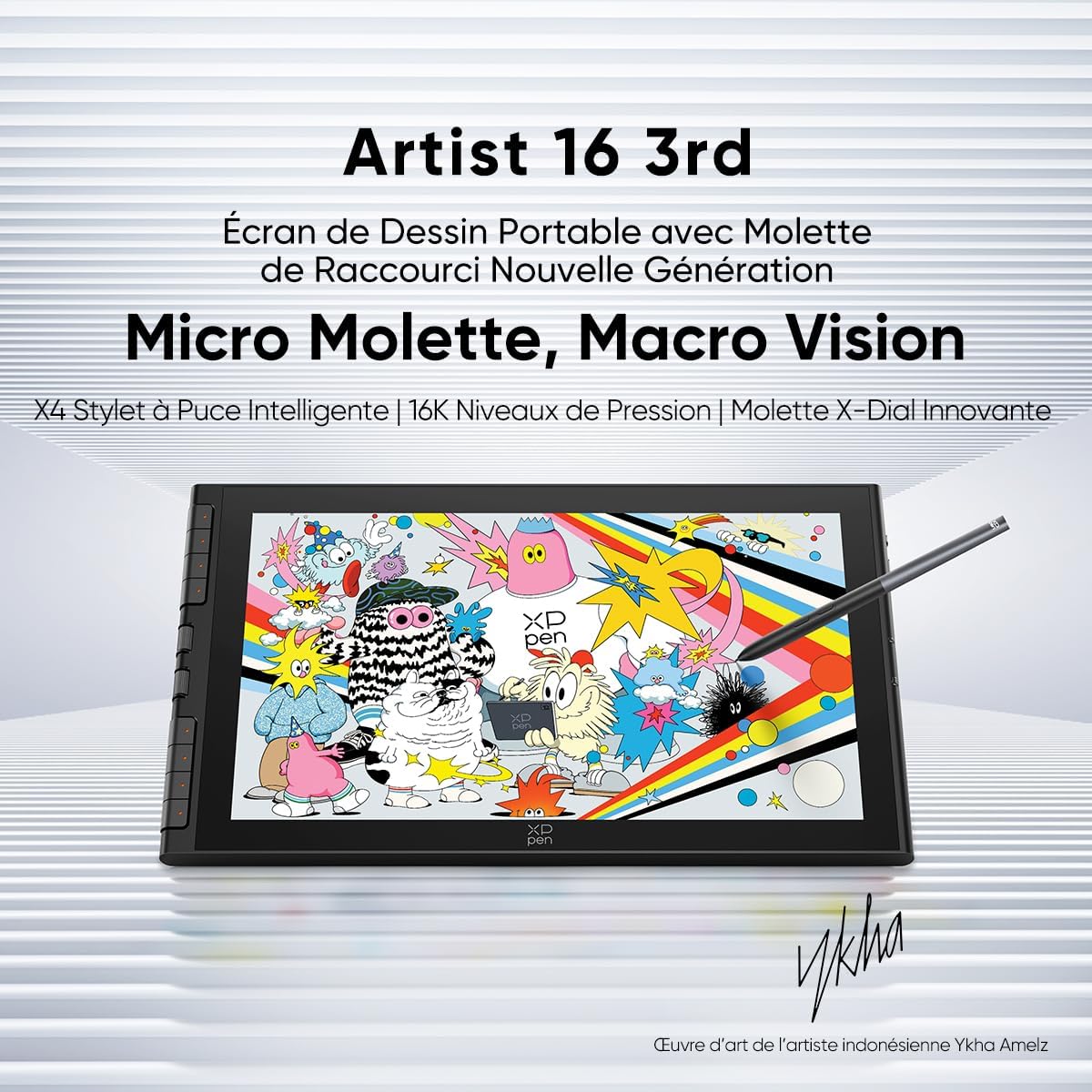 Artist 16 3rd Tablette graphique avec Écran 15,4" - X4 Stylet 16K Niveaux - Molette + 8 Raccourcis - Support Fourni -Tablette Dessin Portable Compatible avec Windows macOS Android ChromeOS Linux