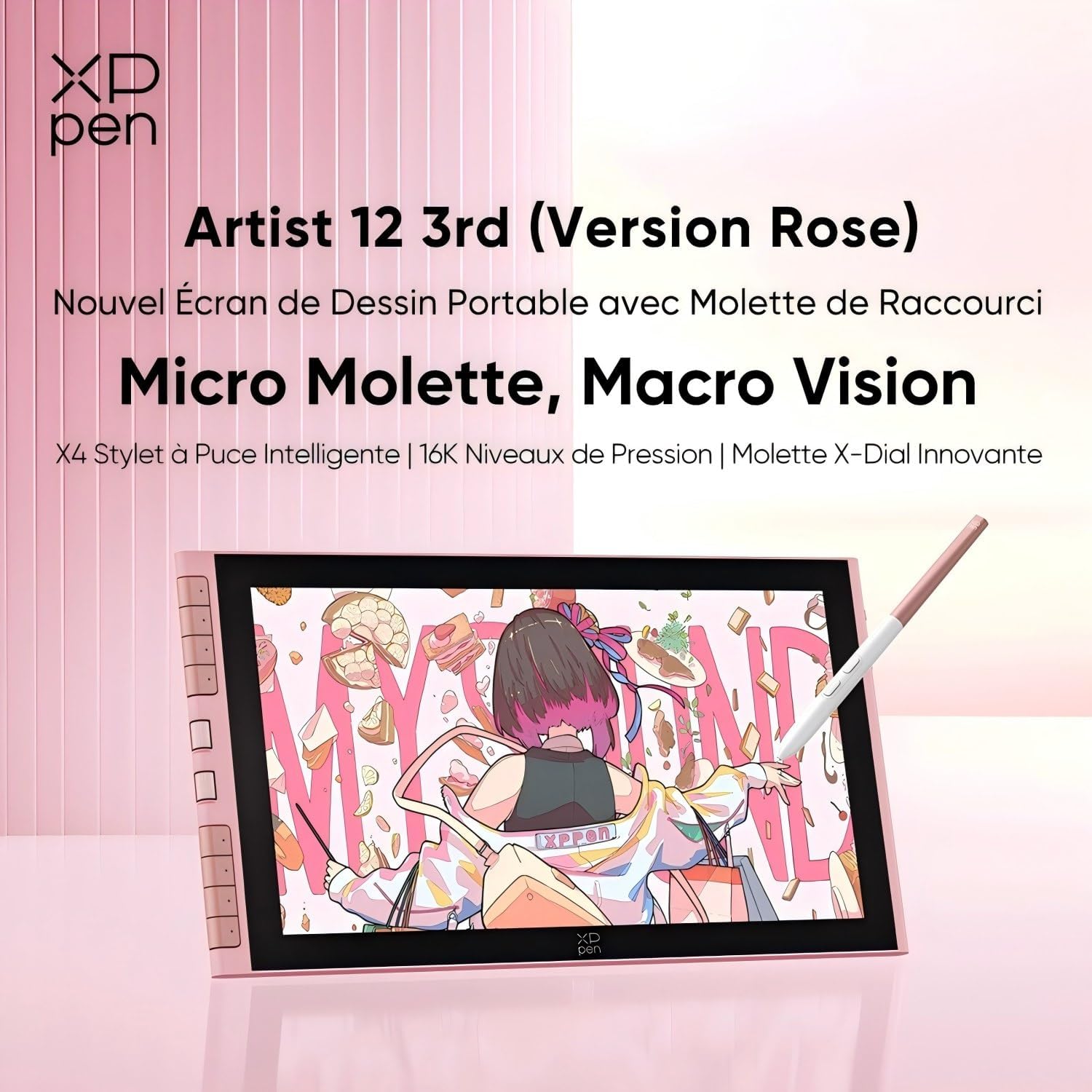 Artist 12 3rd Rose (Édition 2026) - Tablette Graphique Dessin Écran Laminé 12 Pouces avec 2 Molettes X-Dial, 8 Raccourcis, X4 Stylet à 16k pour Les illustrateurs, Designers ou Étudiants en Art