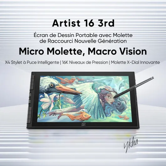 Artist 16 3rd (Édition 2026) Tablette Graphique Dessin avec Écran 15,4 Pouces, Stylet X4 Précis, Deux Molettes X-Dial, 8 Boutons de Raccourci, Support Pliable Fourni, pour Les Créatifs Nomades