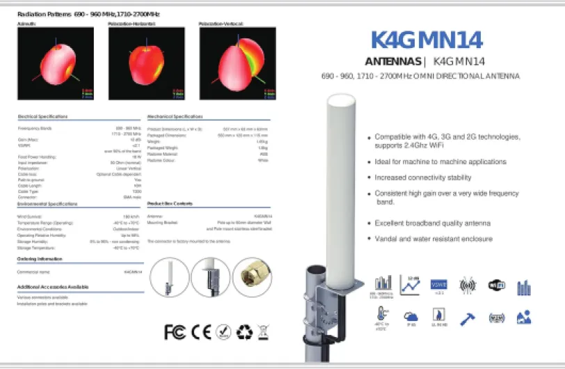 KASER Antenne 4G LTE Exterieur Mimo Omnidirectionnel Étanche 696 – 2700 MHz connecteur SMA CRC9 TS9 Compatible pour Routeur 4G Gagnez jusqu'à 12 dBi Réception jusqu'à 15 KM (Câble 2 x 10 m)