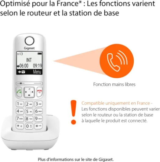 A695 Trio, téléphone DECT, 3 combinés, Grand écran, Blanc - Sans fil, haut contraste, mains libres, protection d’appels, [Version française], fabriqué en Allemagne Sans Répondeur Trio Blanc
