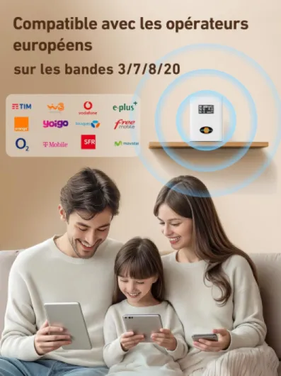Amplificateur 5G 4G LTE 3G GSM sur la Bande 3, 7, 8 et 20 pour la Maison, pour Orange SFR Free Bouygues Télécom et Plus, Amplificateur Reseau Mobile avec Antenne Omnidirectionnelle Band 3,7,8,20 - PO