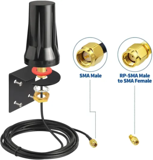 Antenne 4G LTE 3G GSM Extérieur SMA Mâle 5dBi MIMO Étanche Câble 3 m - Fixation Murale, Omnidirectionnelle, pour Routeur 4G, Box SIM, Modem, Caméra Chasse, Amplificateur, Moniteur d'énergie​ sma antenne