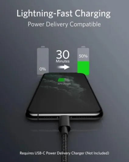 Câble USB C vers Lightning, Certifié MFi (1 m) - en Nylon, pour iPhone 14 Pro/X/XS/XR/8 Plus/AirPods Pro, Prise en Charge de Power Delivery 100 cm Noir